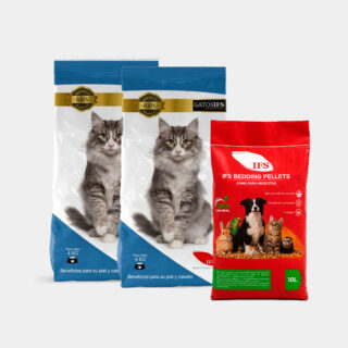 PACK 2 BOLSAS GATOS 4 KGS + CAMA EN PELLETS PEQ 5K