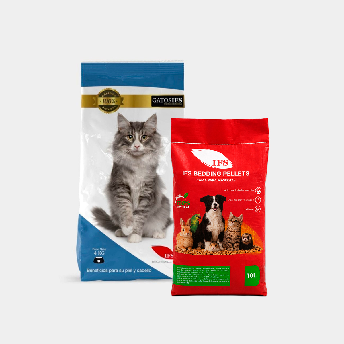 PACK GATOS IFS 15KG + CAMA EN PELLETS PEQ.MASCOTAS